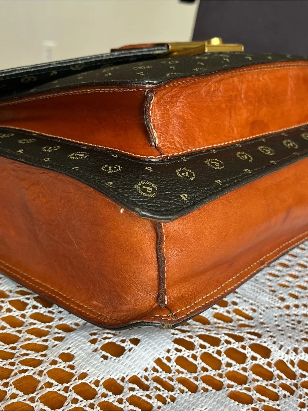 Pollini vintage black monogram leather satchel